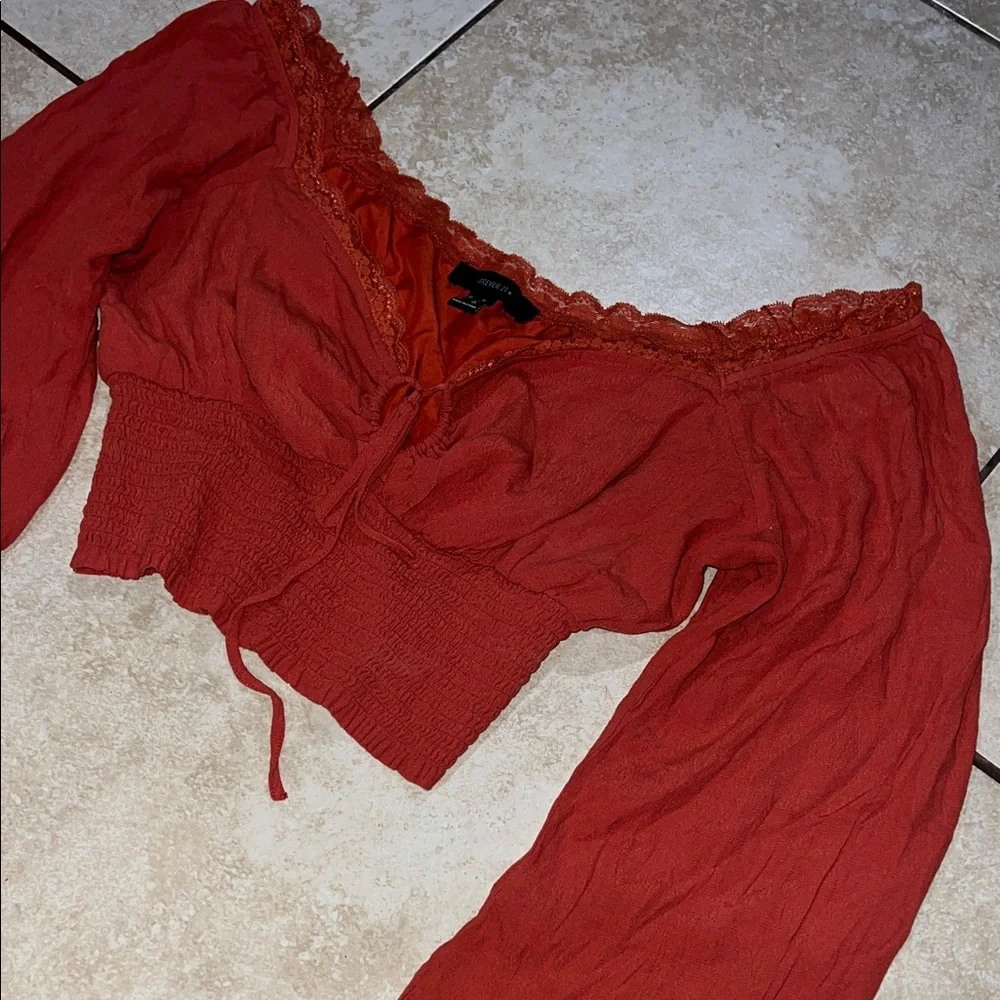 Forever 21 Rust Off-Shoulder Cropped Top - Picture 2 of 4